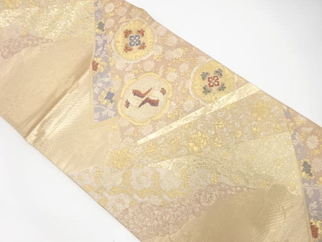 JAPANESE KIMONO / ANTIQUE FUKURO OBI / SILK / WOVEN PHOENIX & FLORAL CREST
